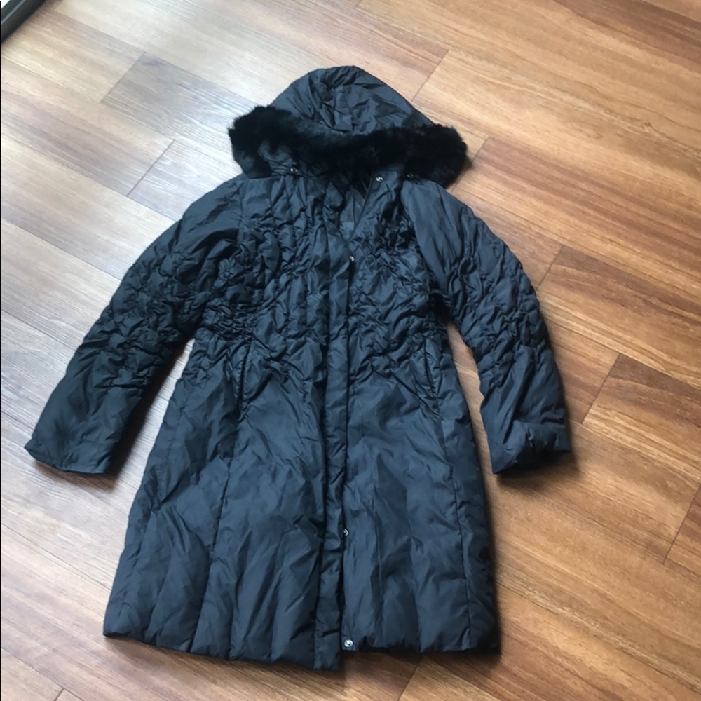 Nine West Black Parka w/rabbit fur trim